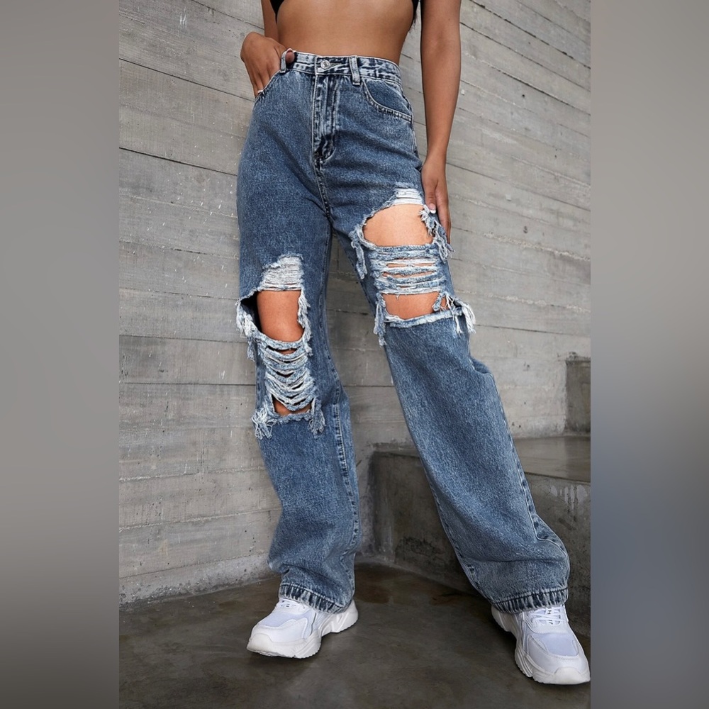 High Waisted Ripped Jeans
